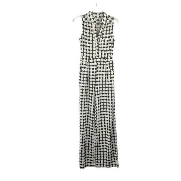 New-shop17 Black/Off White Geometric Print, Wide leg, Sleeveless S Jump Suit SM - Picture 1 of 16